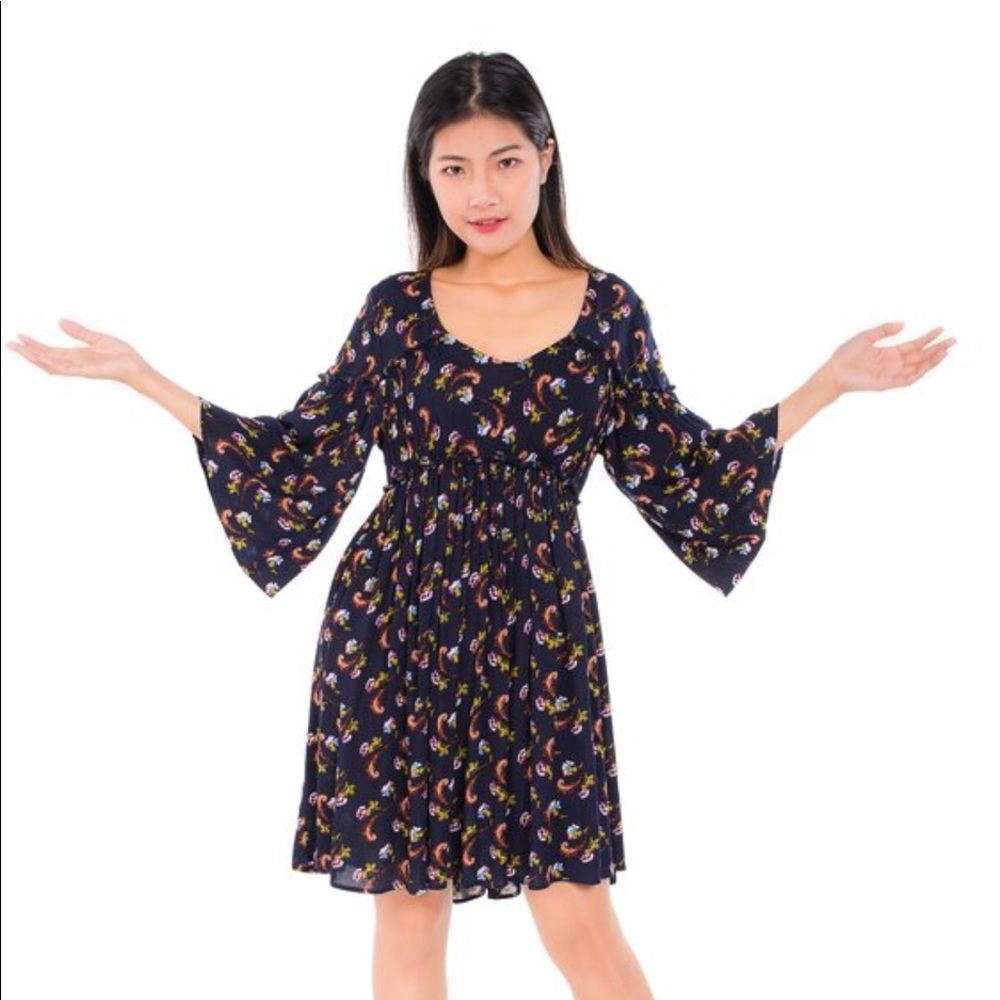 Bohemian navy blue floral dress